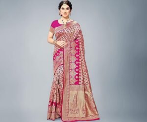 Women's Trendy Banarasi Kanjivaram Navy Color Art Silk Saree with Blouse Material